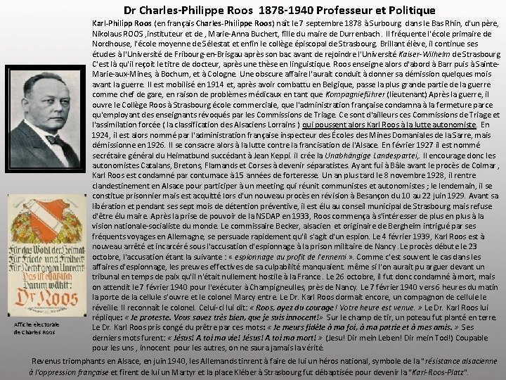 Dr Charles-Philippe Roos 1878 -1940 Professeur et Politique Affiche électorale de Charles Roos Karl-Philipp