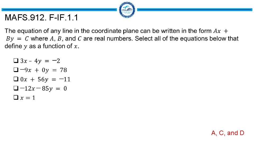 MAFS. 912. F-IF. 1. 1 A, C, and D 