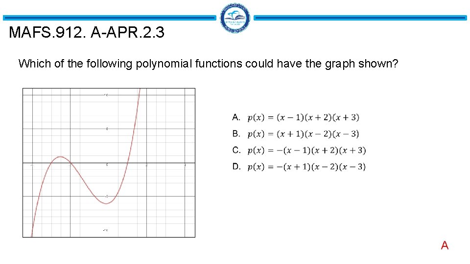 MAFS. 912. A-APR. 2. 3 Which of the following polynomial functions could have the