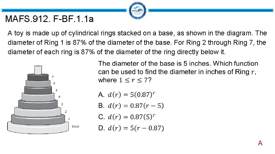 MAFS. 912. F-BF. 1. 1 a A toy is made up of cylindrical rings