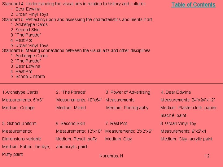 Standard 4: Understanding the visual arts in relation to history and cultures 1. Dear