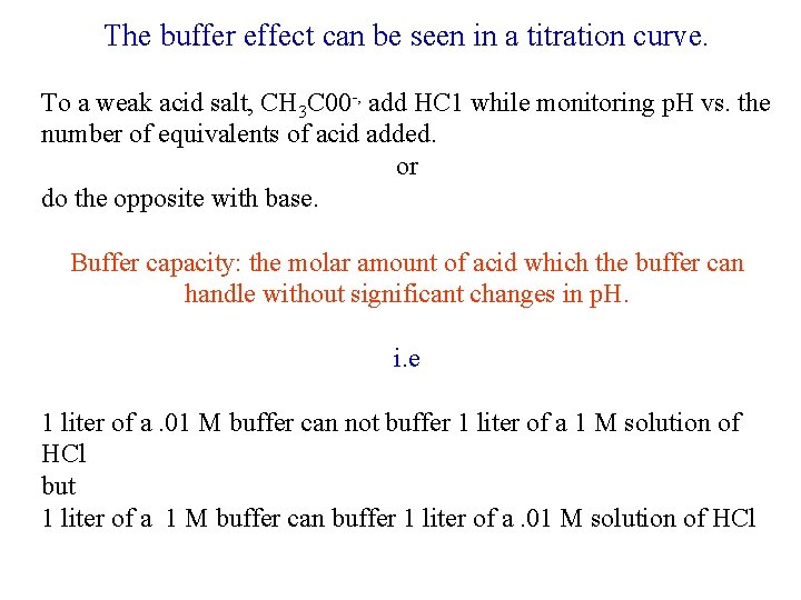 The buffer effect can be seen in a titration curve. To a weak acid