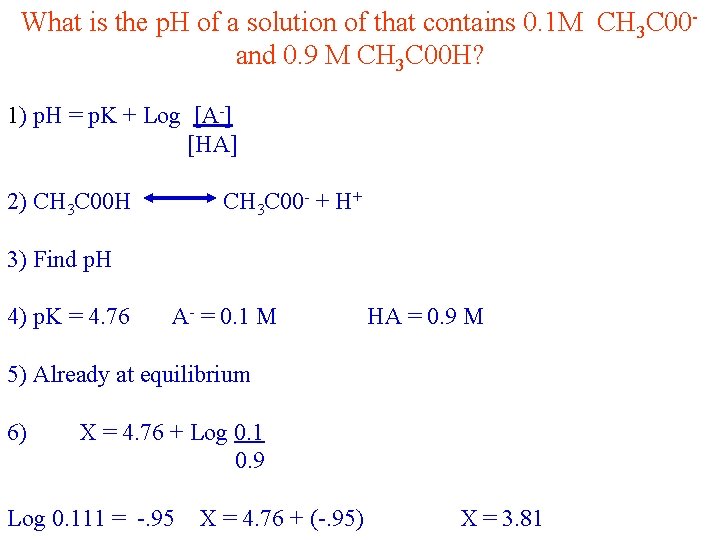 What is the p. H of a solution of that contains 0. 1 M