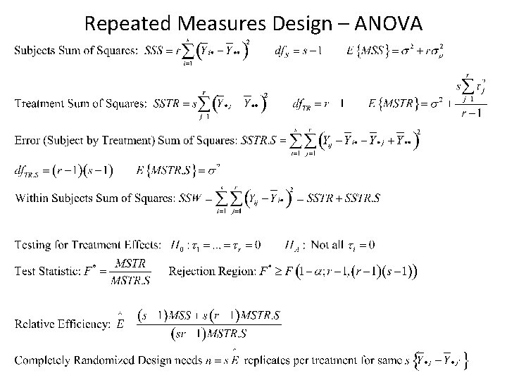 Repeated Measures Design – ANOVA 