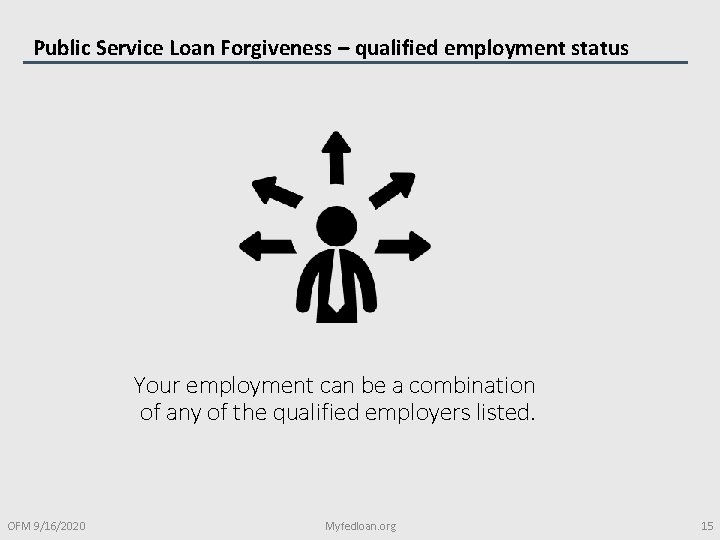 Public Service Loan Forgiveness – qualified employment status Your employment can be a combination