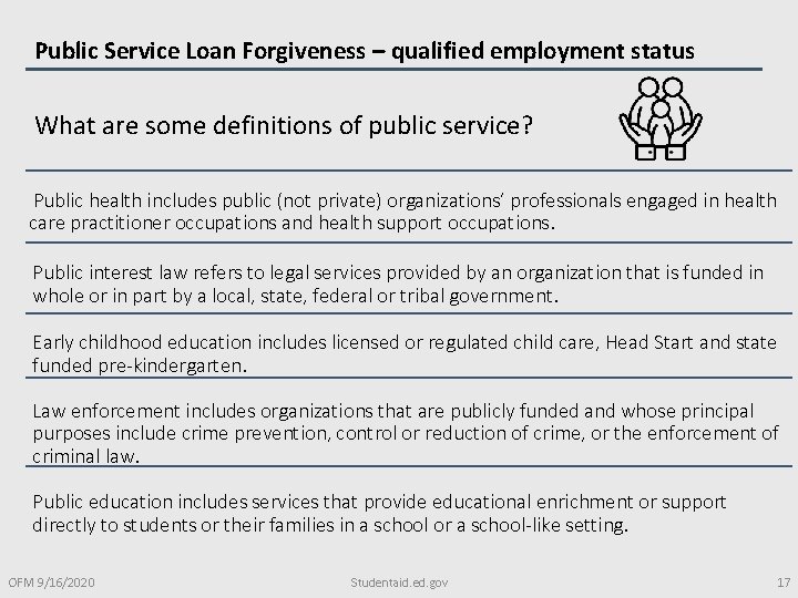 Public Service Loan Forgiveness – qualified employment status What are some definitions of public