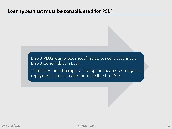 Loan types that must be consolidated for PSLF Direct PLUS loan types must first