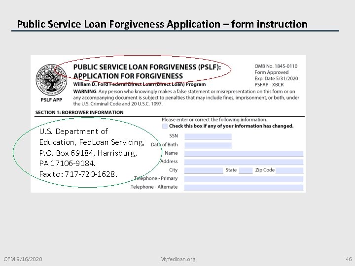 Public Service Loan Forgiveness Application – form instruction U. S. Department of Education, Fed.