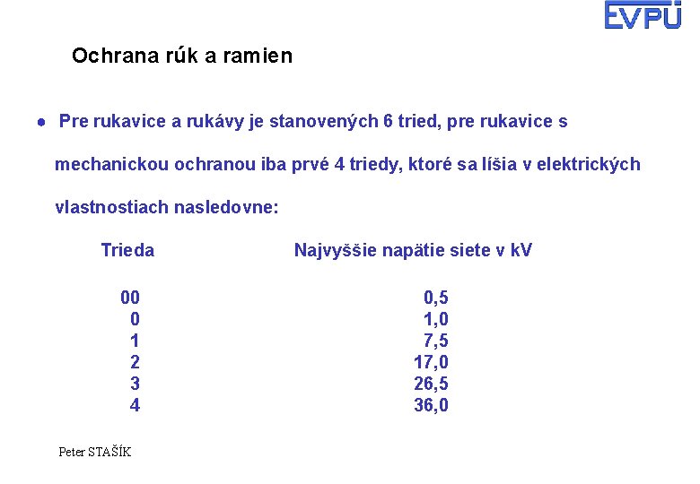 Ochrana rúk a ramien ● Pre rukavice a rukávy je stanovených 6 tried, pre