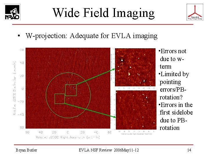 Wide Field Imaging • W-projection: Adequate for EVLA imaging • Errors not due to