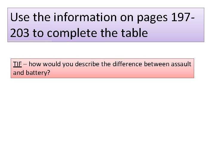 Use the information on pages 197203 to complete the table TIF – how would