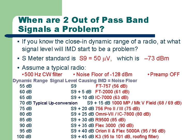 When are 2 Out of Pass Band Signals a Problem? • If you know