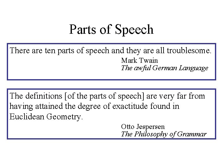 Parts of Speech There are ten parts of speech and they are all troublesome.