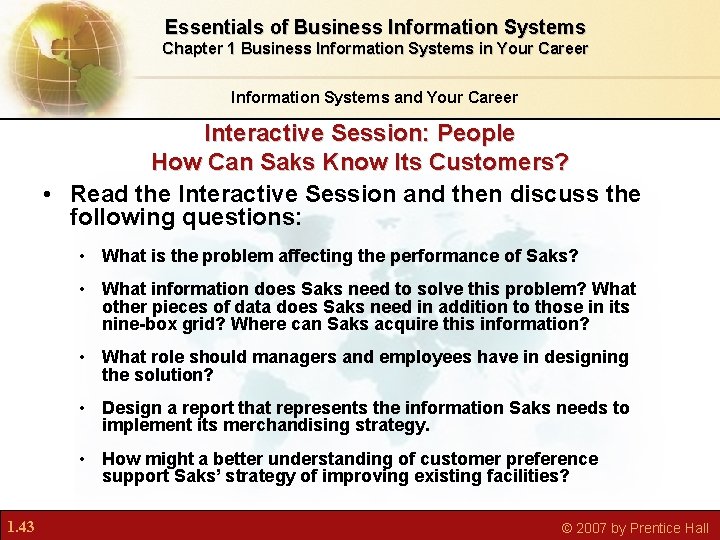 Essentials of Business Information Systems Chapter 1 Business Information Systems in Your Career Information