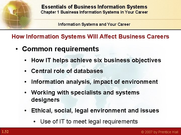 Essentials of Business Information Systems Chapter 1 Business Information Systems in Your Career Information