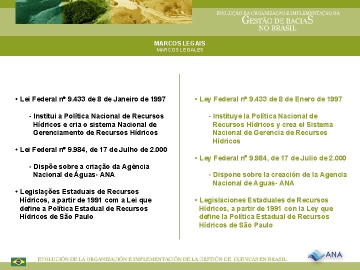 MARCOS LEGAIS MARCOS LEGALES • Lei Federal n 9. 433 de 8 de Janeiro