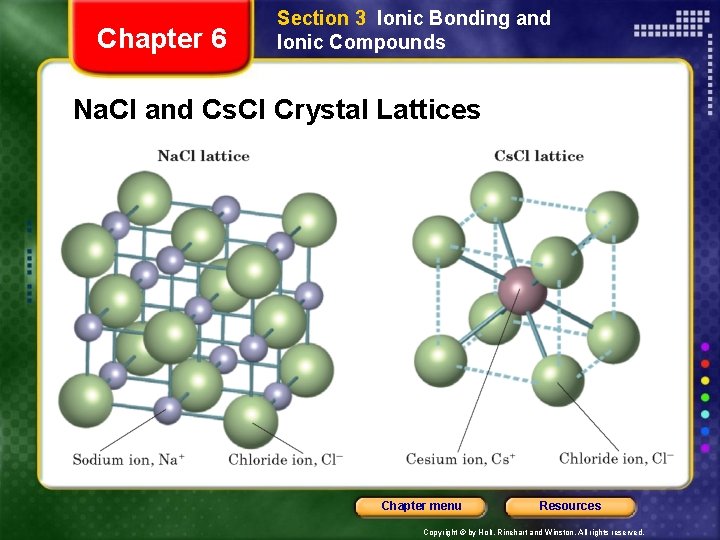 Chapter 6 Section 3 Ionic Bonding and Ionic Compounds Na. Cl and Cs. Cl