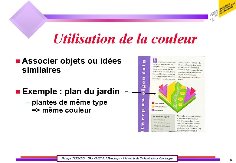 Utilisation de la couleur n Associer objets ou idées similaires n Exemple : plan
