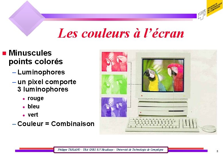 Les couleurs à l’écran n Minuscules points colorés – Luminophores – un pixel comporte