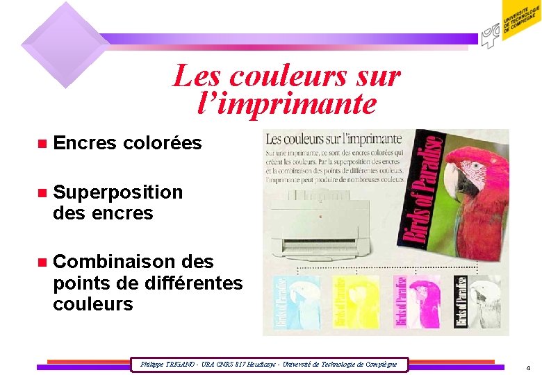 Les couleurs sur l’imprimante n Encres colorées n Superposition des encres n Combinaison des