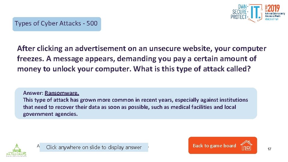 Types of Cyber Attacks - 500 After clicking an advertisement on an unsecure website,