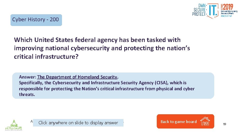 Cyber History - 200 Which United States federal agency has been tasked with improving