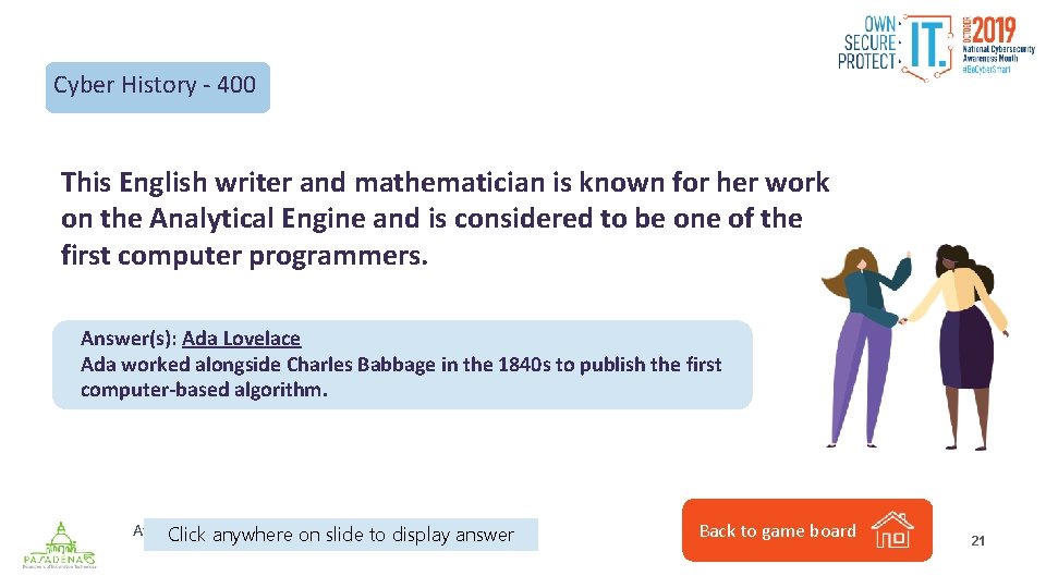Cyber History - 400 This English writer and mathematician is known for her work