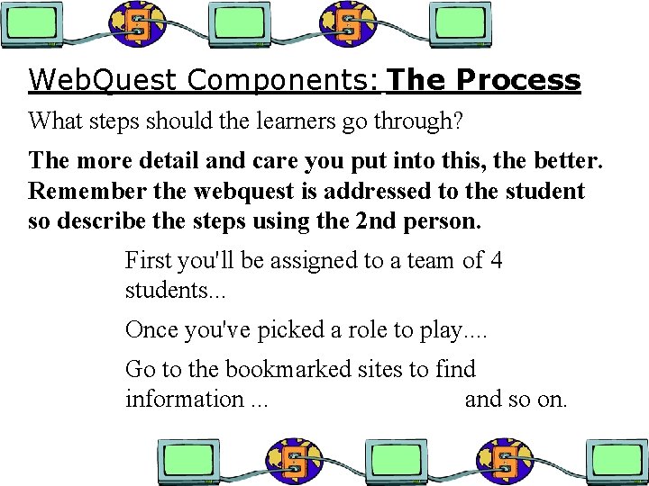 Web. Quest Components: The Process What steps should the learners go through? The more