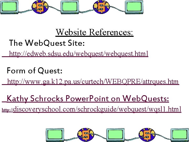 Website References: The Web. Quest Site: http: //edweb. sdsu. edu/webquest. html Form of Quest: