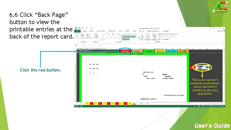 6. 6 Click “Back Page” button to view the printable entries at the back