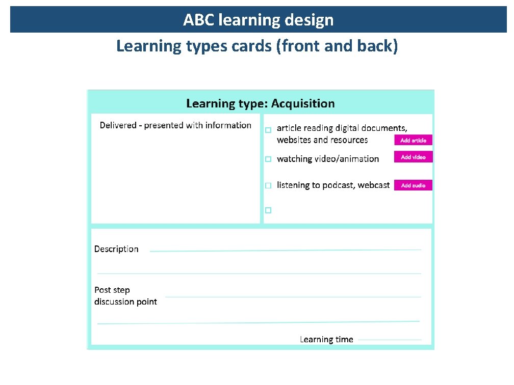 ABC learning design Learning types cards (front and back) 