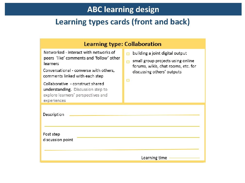 ABC learning design Learning types cards (front and back) 