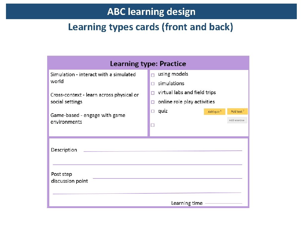 ABC learning design Learning types cards (front and back) 