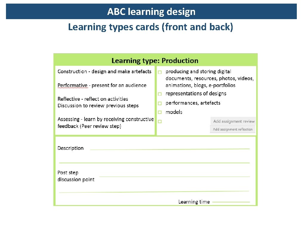 ABC learning design Learning types cards (front and back) 