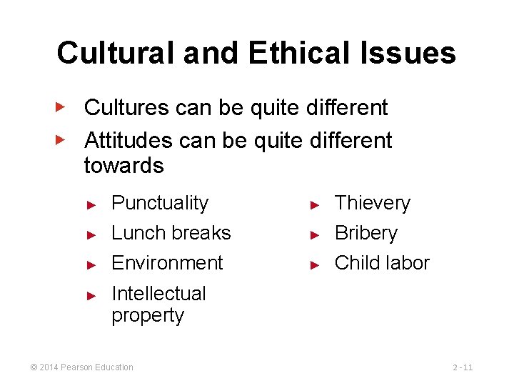 Cultural and Ethical Issues ▶ Cultures can be quite different ▶ Attitudes can be