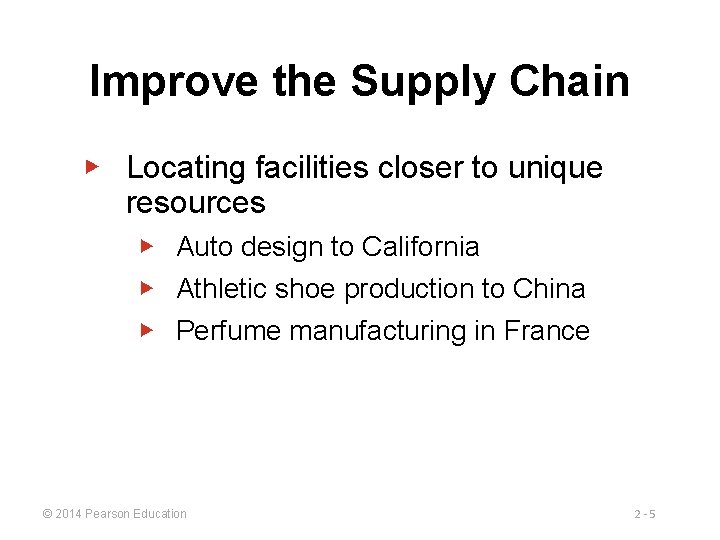 Improve the Supply Chain ▶ Locating facilities closer to unique resources ▶ Auto design