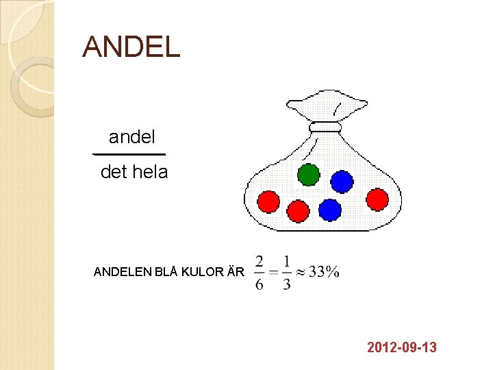 ANDEL andel det hela ANDELEN BLÅ KULOR ÄR 2012 -09 -13 