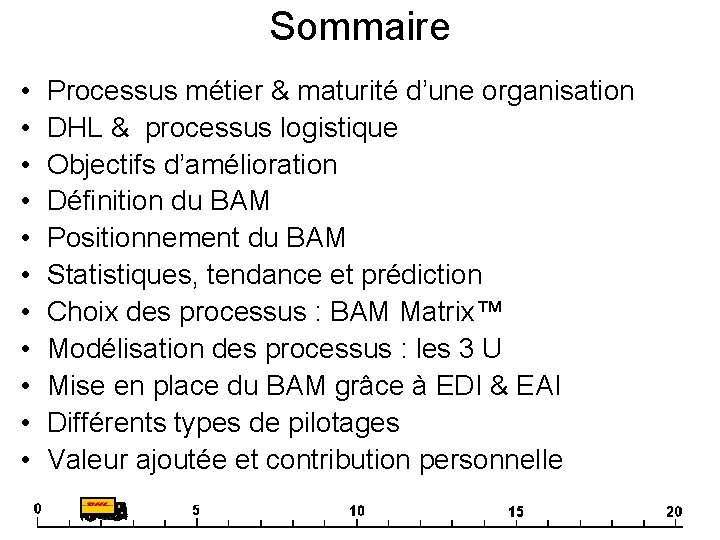 Sommaire • • • Processus métier & maturité d’une organisation DHL & processus logistique