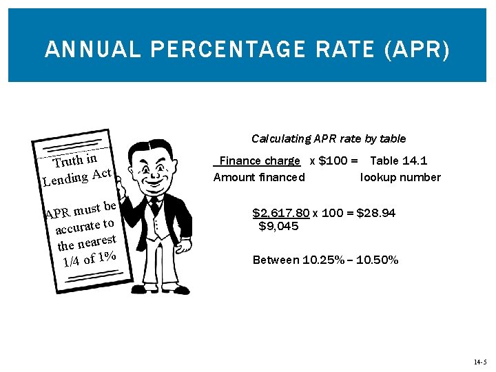 ANNUAL PERCENTAGE RATE (APR) Calculating APR rate by table Truth in Act Lending st
