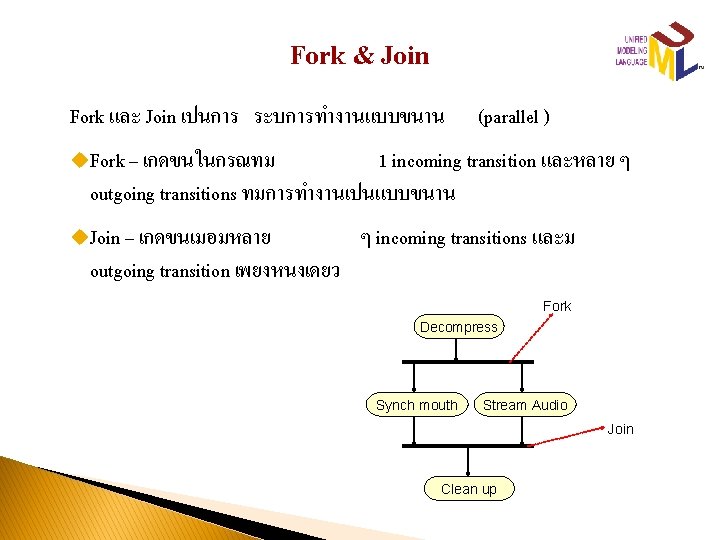 Fork & Join Fork และ Join เปนการ ระบการทำงานแบบขนาน (parallel ) u. Fork – เกดขนในกรณทม