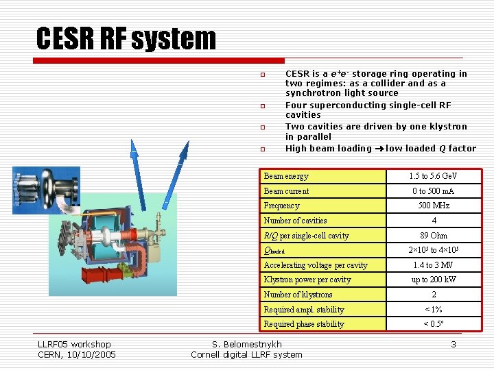 CESR RF system o o CESR is a e+e- storage ring operating in two