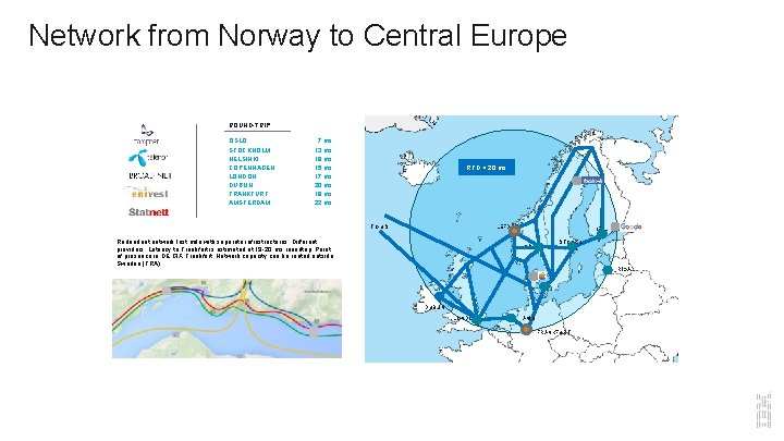Network from Norway to Central Europe LATENCY – NORDICS / EUROPE ROUND-TRIP OSLO STOCKHOLM