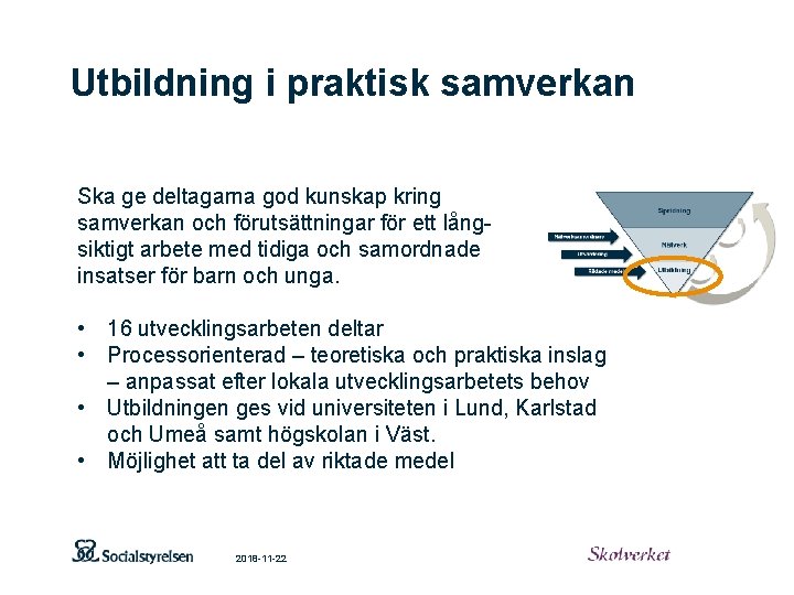 Utbildning i praktisk samverkan Ska ge deltagarna god kunskap kring samverkan och förutsättningar för