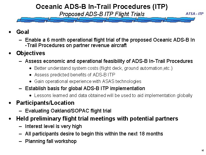 Oceanic ADS-B In-Trail Procedures (ITP) Proposed ADS-B ITP Flight Trials ATSA - ITP ·