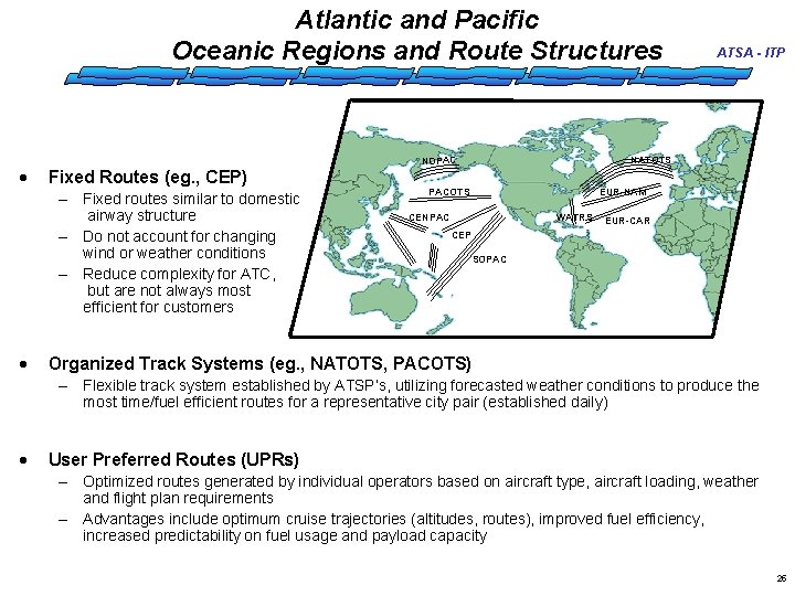 Atlantic and Pacific Oceanic Regions and Route Structures · – Fixed routes similar to