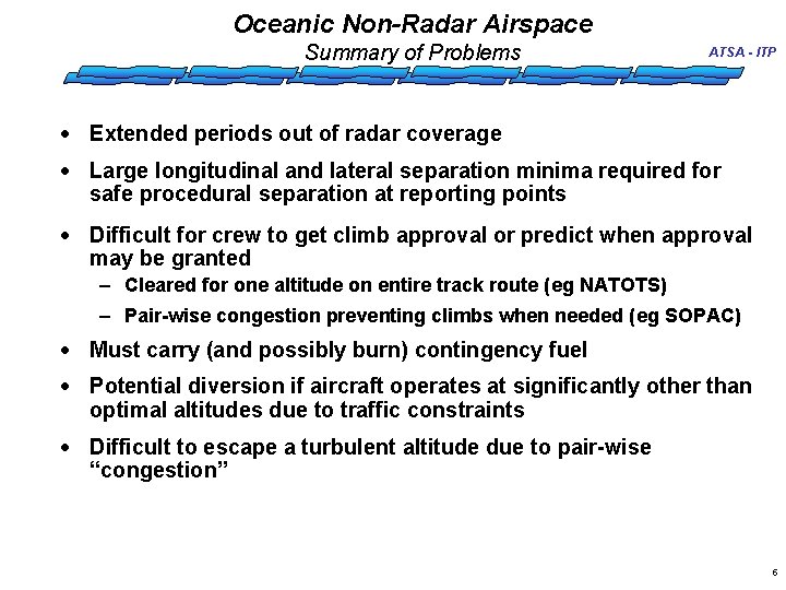 Oceanic Non-Radar Airspace Summary of Problems ATSA - ITP · Extended periods out of