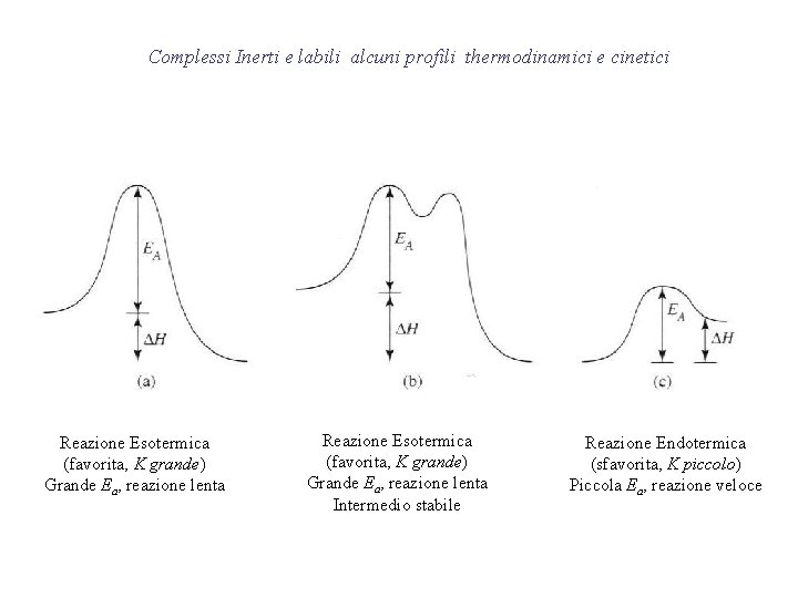 Complessi Inerti e labili alcuni profili thermodinamici e cinetici Reazione Esotermica (favorita, K grande)