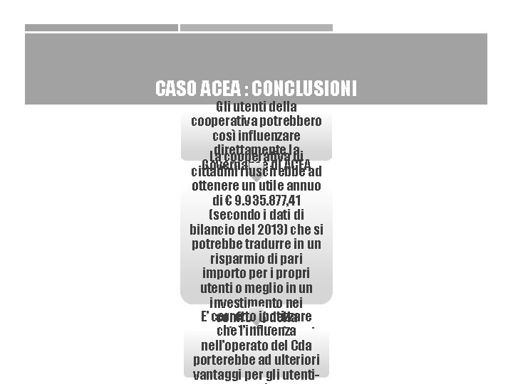 CASO ACEA : CONCLUSIONI Gli utenti della cooperativa potrebbero così influenzare direttamente La cooperativaladi