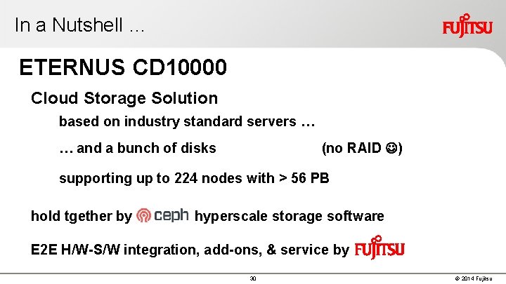 In a Nutshell … ETERNUS CD 10000 Cloud Storage Solution based on industry standard