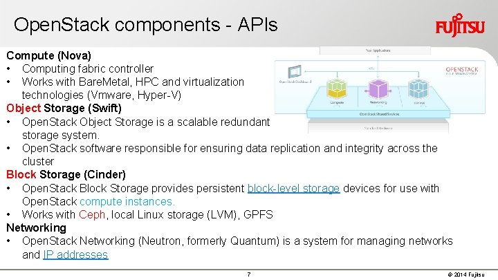 Open. Stack components - APIs Compute (Nova) • Computing fabric controller • Works with